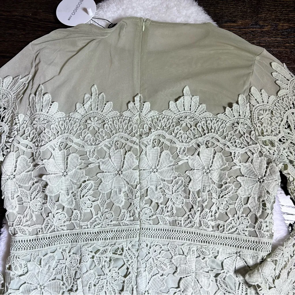 NWT Boohoo Sage Green Occassion Floral Embroidered Midi Dress - Image 8