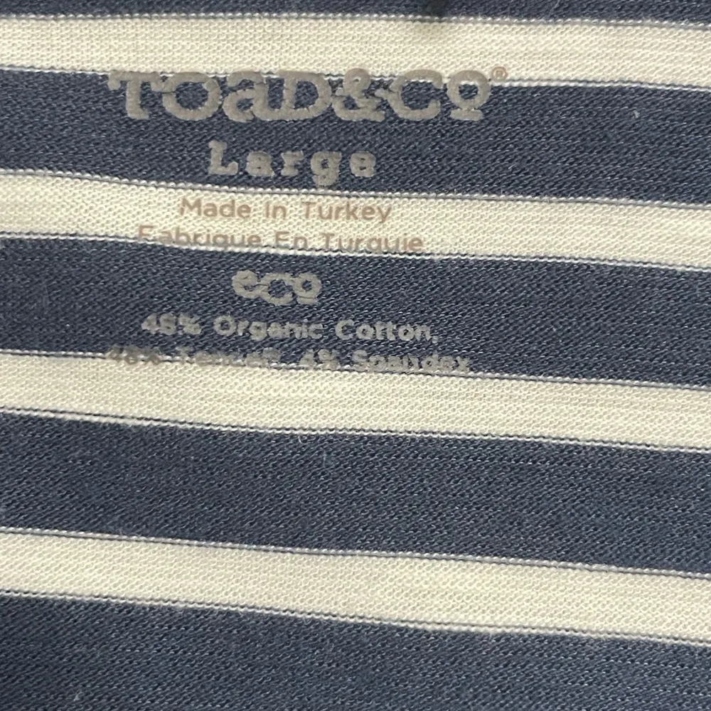 Toad & Co Muse Dress Size L Organic Cotton Midi Navy Blue Striped Pocket - Image 7