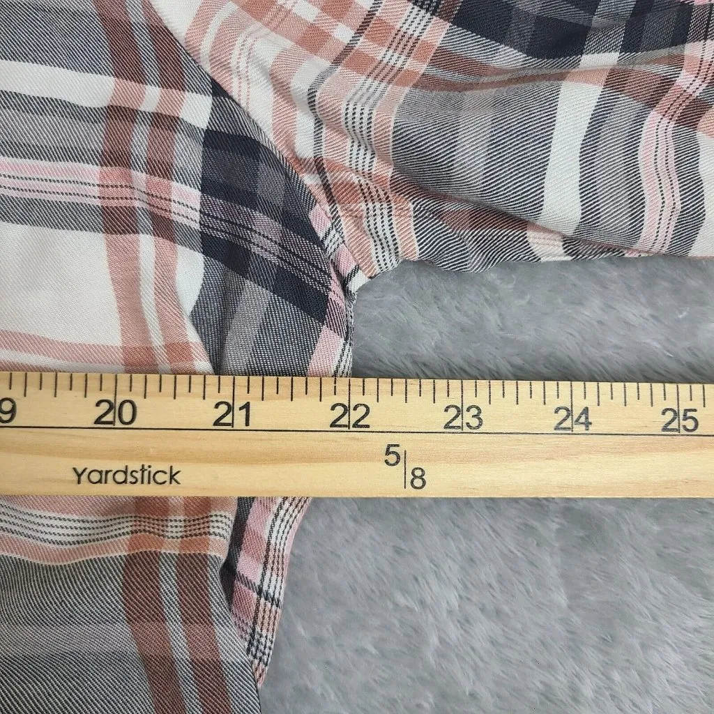 One World Womens Cardigan Medium Plaid Lace Back Open Drape Front Waterfall - Image 10