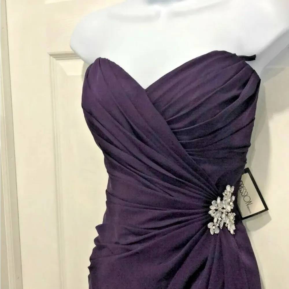 Impressions Strapless Eggplant Purple Rhinestone Dress Size 12 NWT retails $199 - Image 6