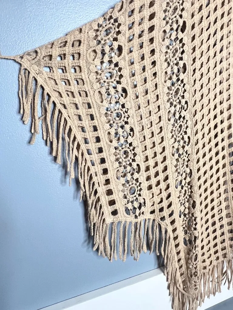 Boston Proper Crochet Fringe Poncho Top Boho Beachy Resort Vacation Layering S/M - Image 5