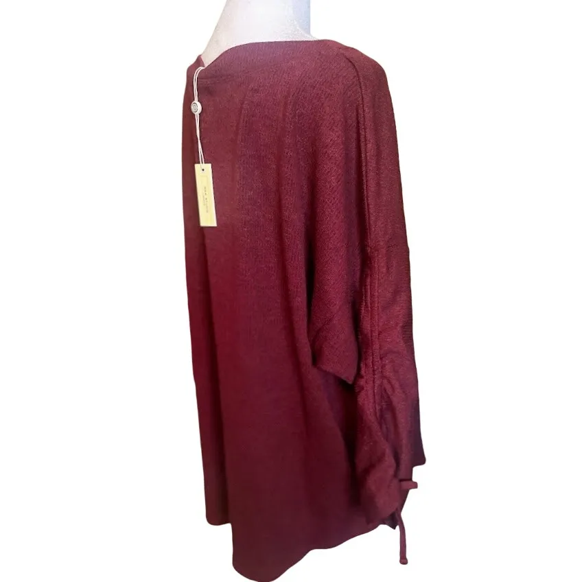 Max Studio Wine Tie Cinched Sleeve Ribbed Top Size 1X NWT - Image 9