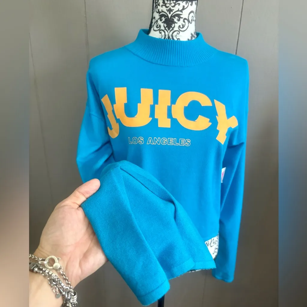 JUICY BY JUICY COUTURE Blue Turtleneck Sweater with Yellow Logo - Image 4