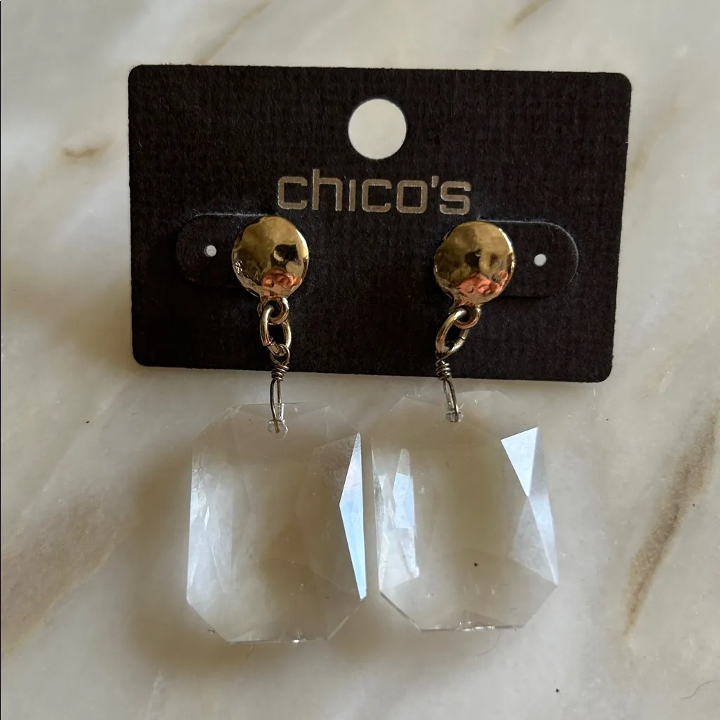 Chico’s‎ Women Tia Hammered Gold Tone Stud w/Faceted Glass Prism Drop Earrings - Image 3