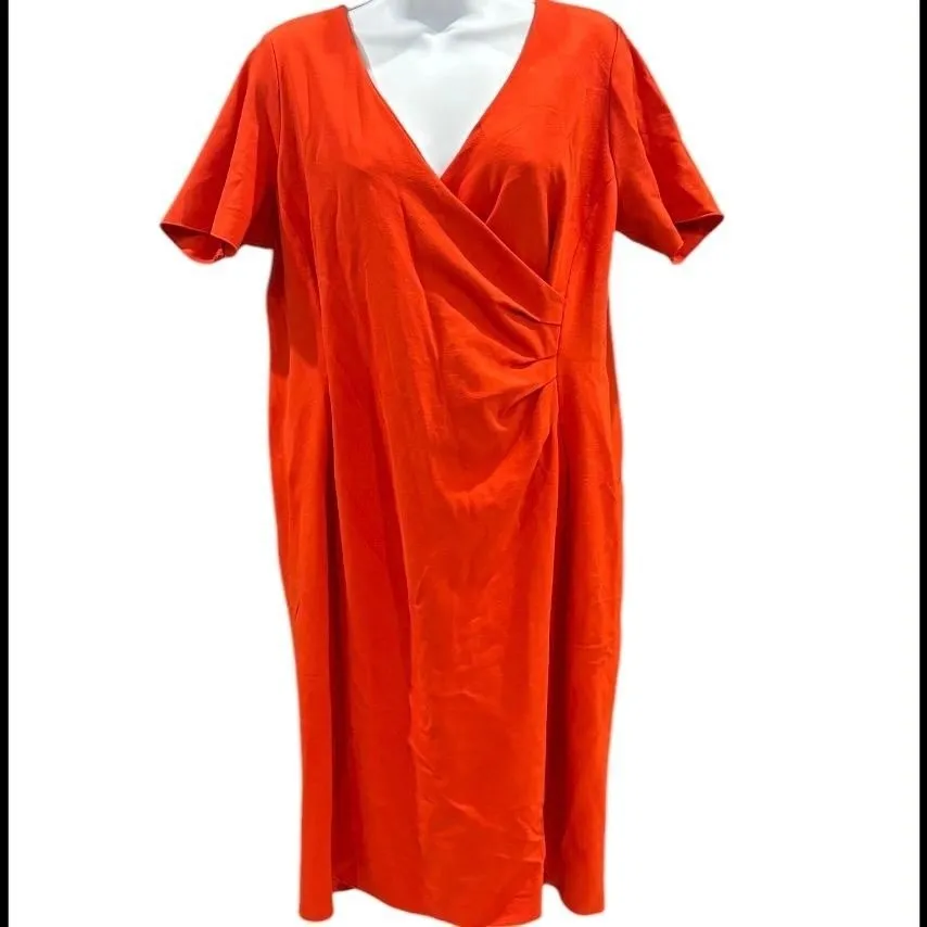 Lands' End Dress Womens 14 Orange V Neck Stretch Sheath Fitted Career Casual‎ - Image 2