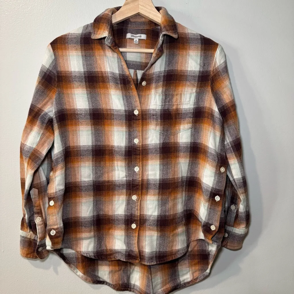 Madewell Shirt Women XS Flannel Side Button Oversized Ex-Boyfriend Bickett Plaid - Image 3