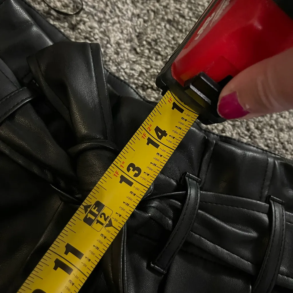 Zara Black faux Leather High Waisted Tie Belt Loop Shorts With Pockets XS - Image 12