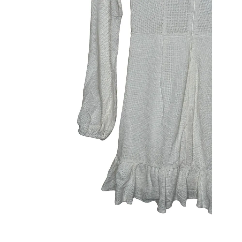 Selfie Leslie Women's Dress Mini Flaunce Hem V-Neck Belted Waist White Small NWT - Image 9