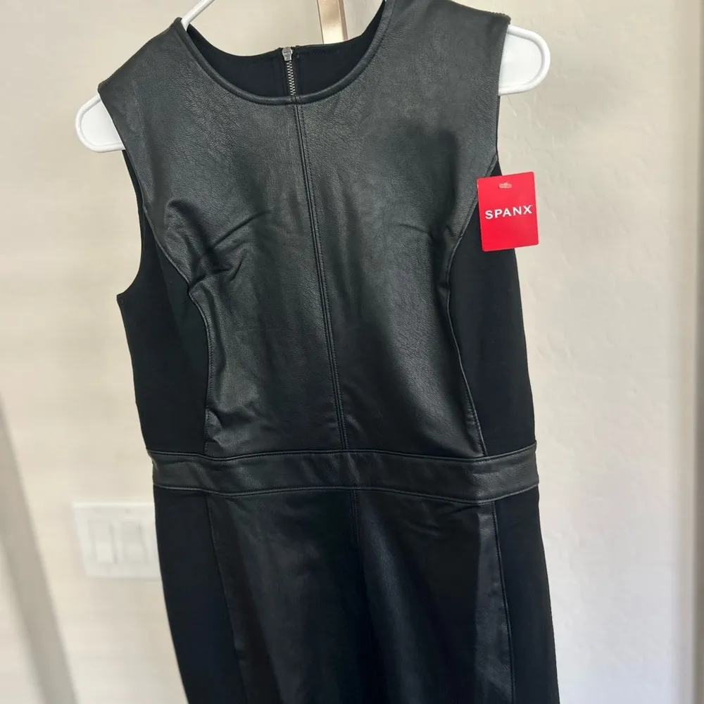 Vegan Leather Combo Fitted Dress Classic Black Medium NWT - Image 6