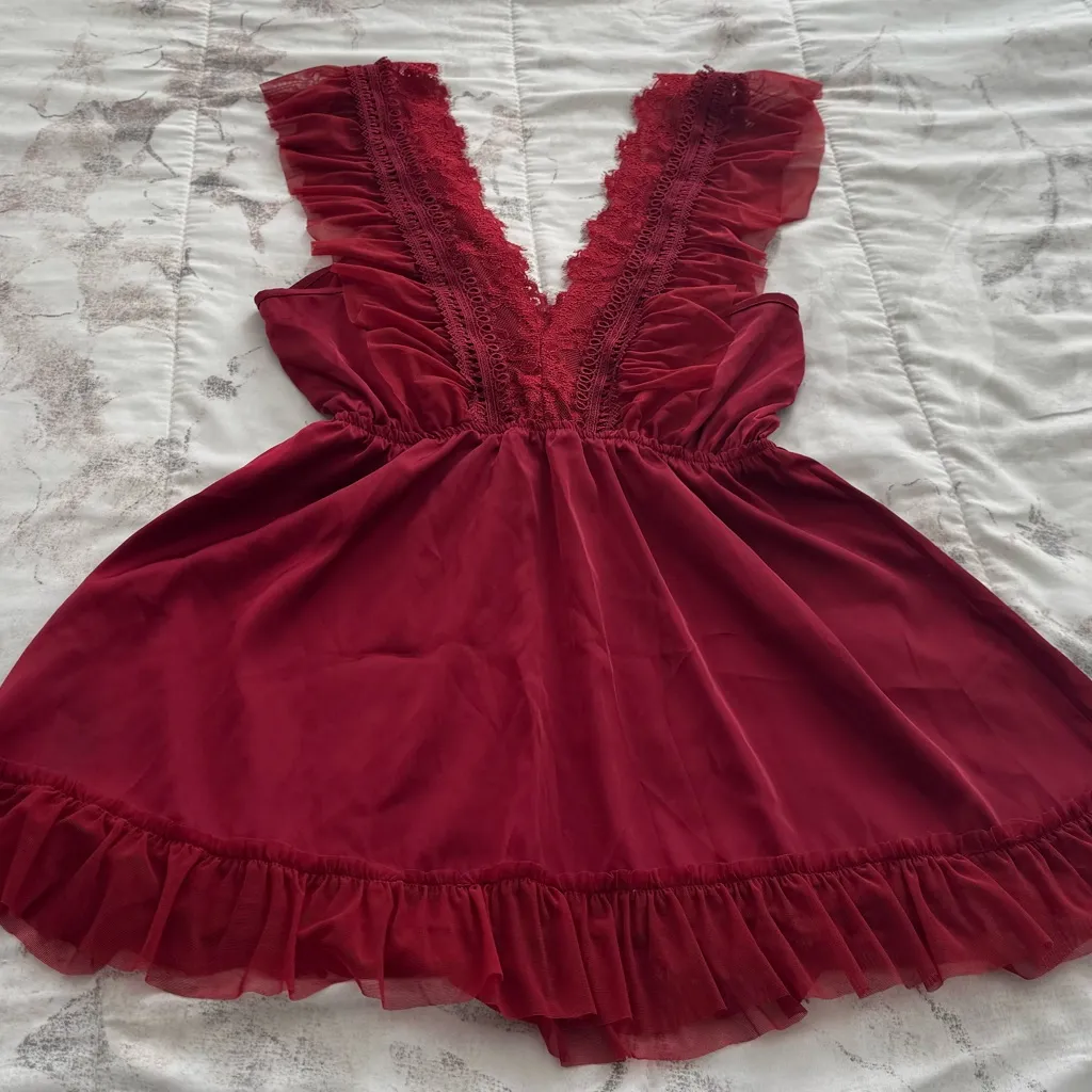 Red Burgundy Lace with bows adjustable waist V - Image 12