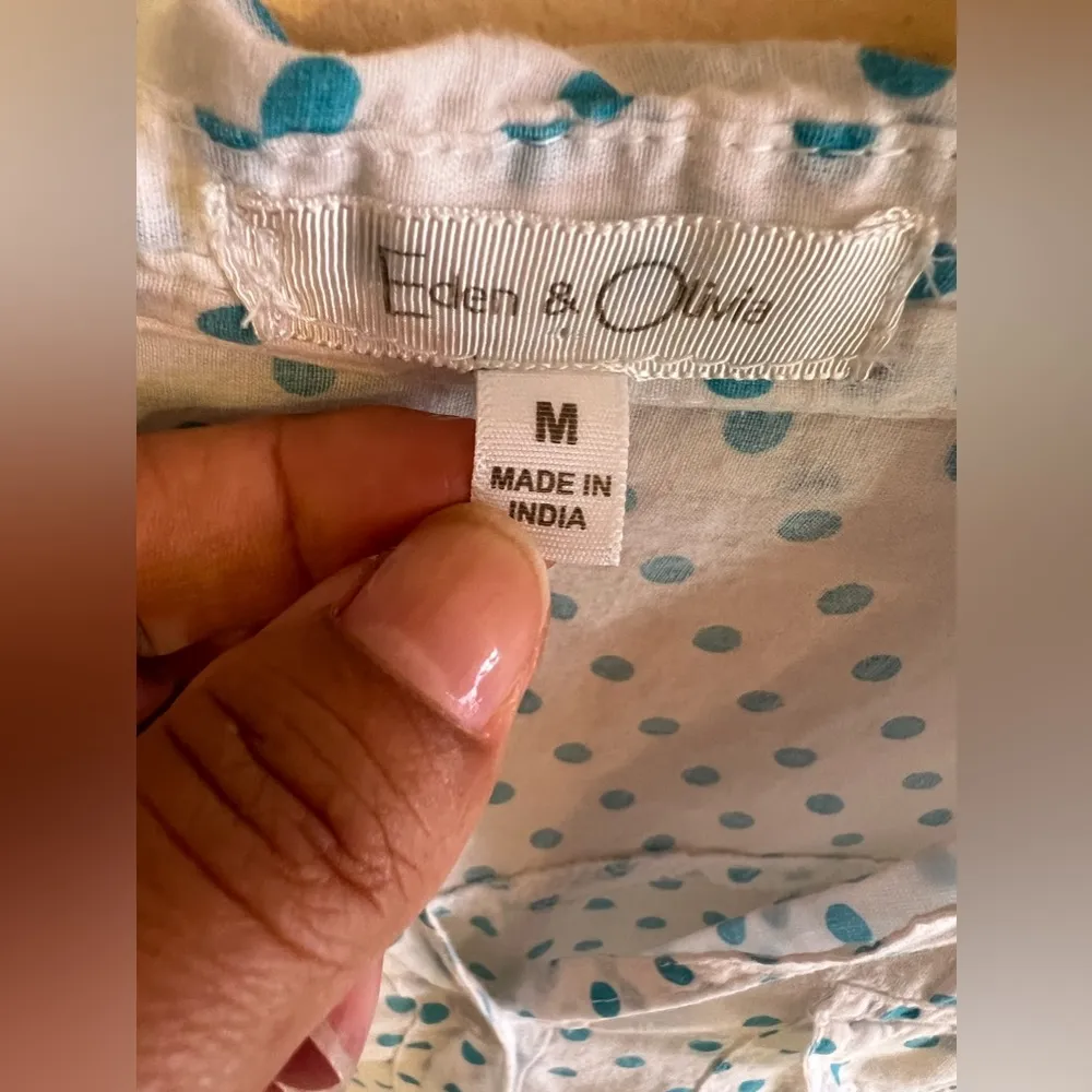 Eden Olivia Womens Flannel Shirt Size M White Polka Dots 3/4 Sleeve Button Up - Image 15