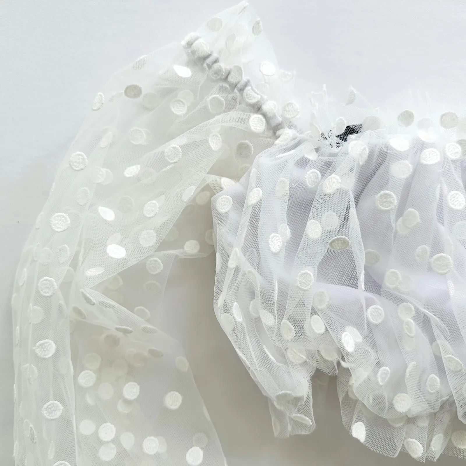 Majorelle Baby Bye Bye Top White Polka Dot Sheer Crop Top Revolve NEW - Image 4