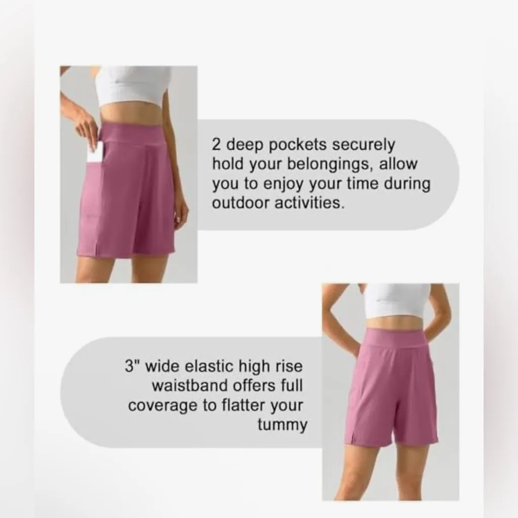 NEW Workout Stretchy Soft Yoga Pockets High Waisted Running Athletic Shorts 2X Pink - Image 6