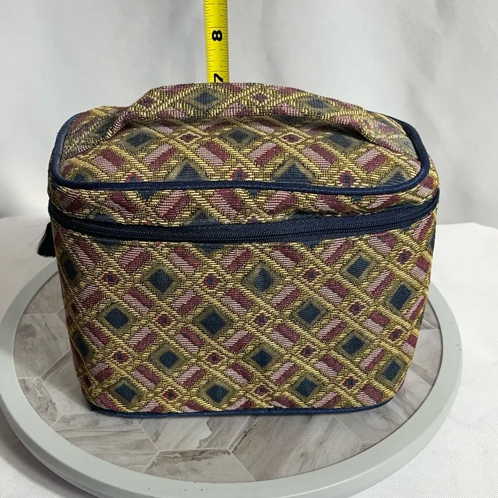 Vintage Tapestry Geometric Cosmetic Travel Bag 9x6x6 Made in Philippines Purple - Image 9