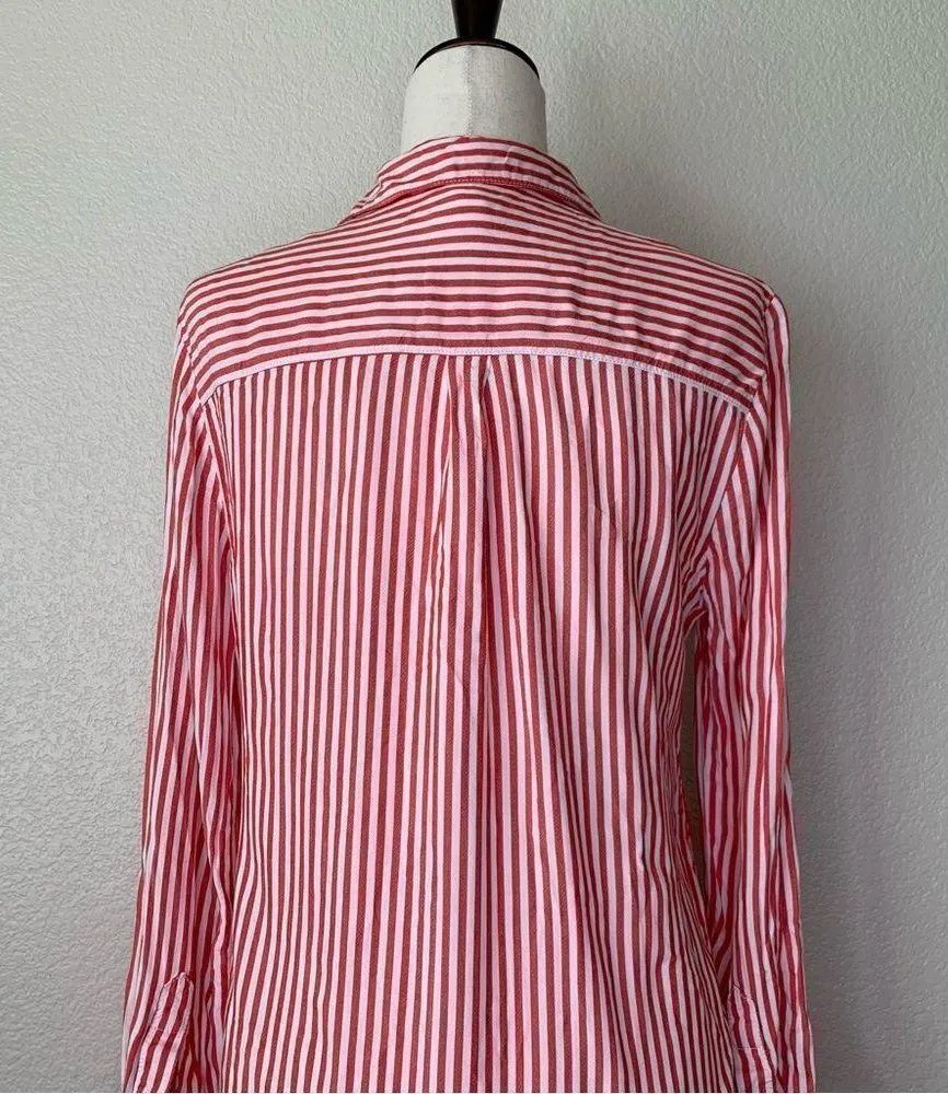 Beachlunchlounge Red White Stripe Front Button down Shirt - Image 8