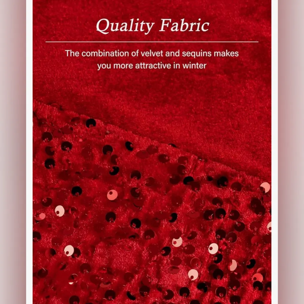 NEW Velvet Sequin V Neck Long Sleeve Winter Dress Holiday Christmas Dress S Red - Image 7