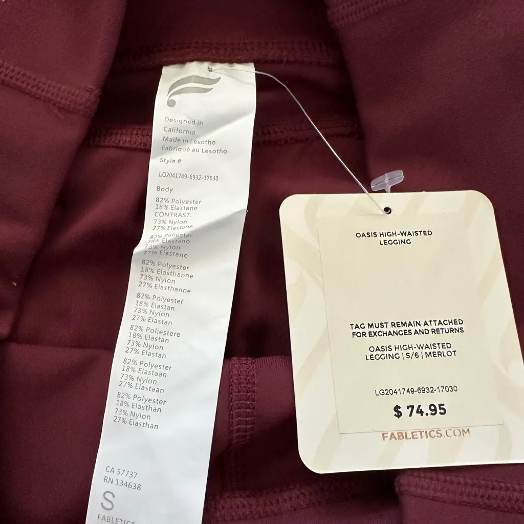 Fabletics Oasis PureLuxe High-Waisted Legging 7/8 Small Merlot NWT - Image 6