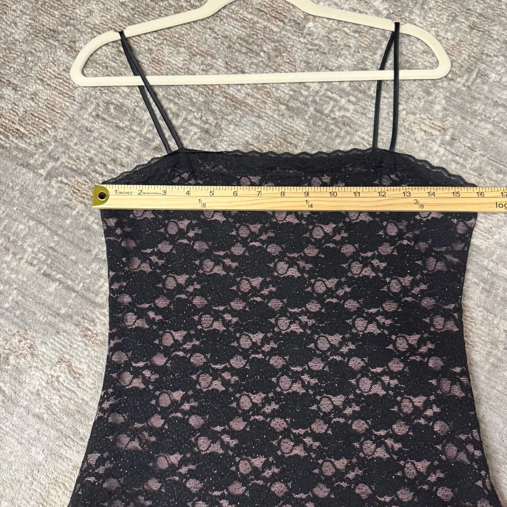 Napoli Vintage Whimsigoth Fairycore Pink & Black Lace Slip Dress with Bow Detail Size 2 - Image 4