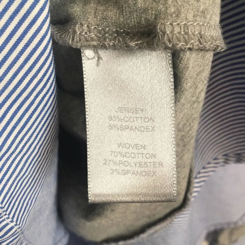 Marled Mixed Media Bell Sleeve Blouse Gray Medium Blue Pinstripe Top Cotton Gray - Image 8