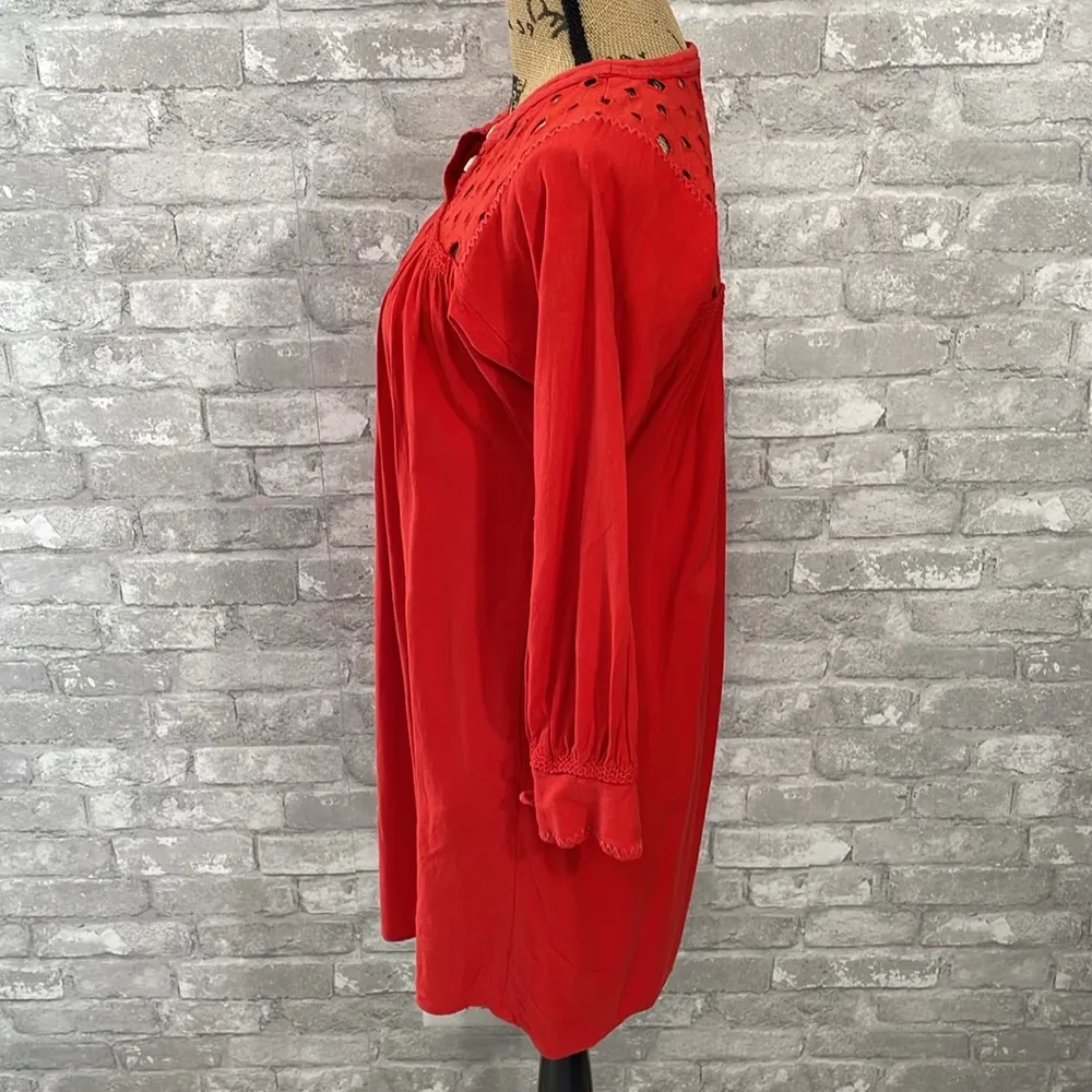 Madewell Daybreak Eyelet Linen
Orange Red Mini Long Sleeve Dress - Image 4