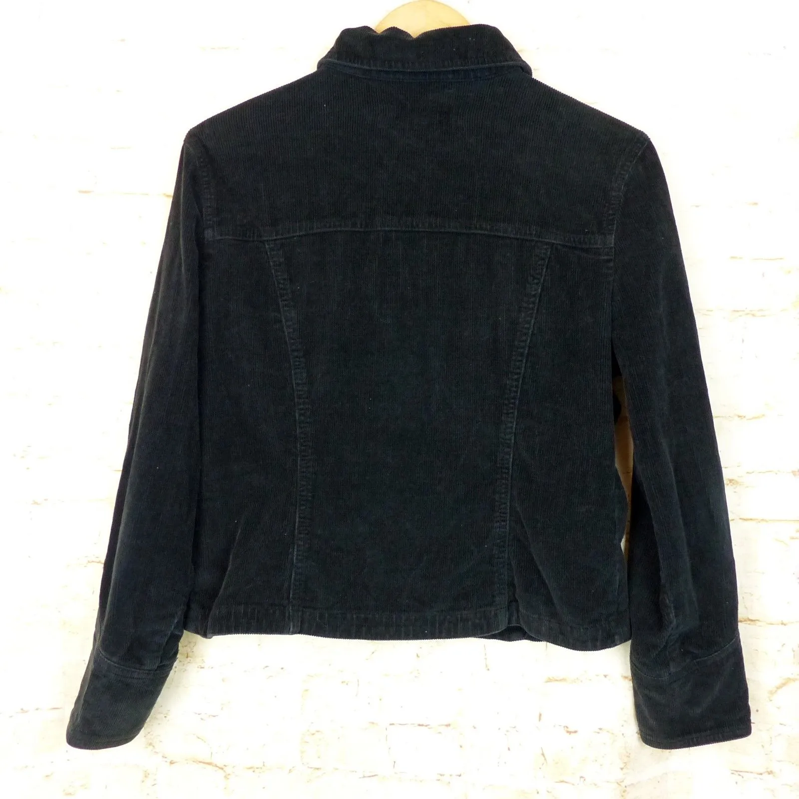 A.M.I. Jacket Women S Black Corduroy Button Stretch Cotton Long Sleeve Retro Y2K - Image 2