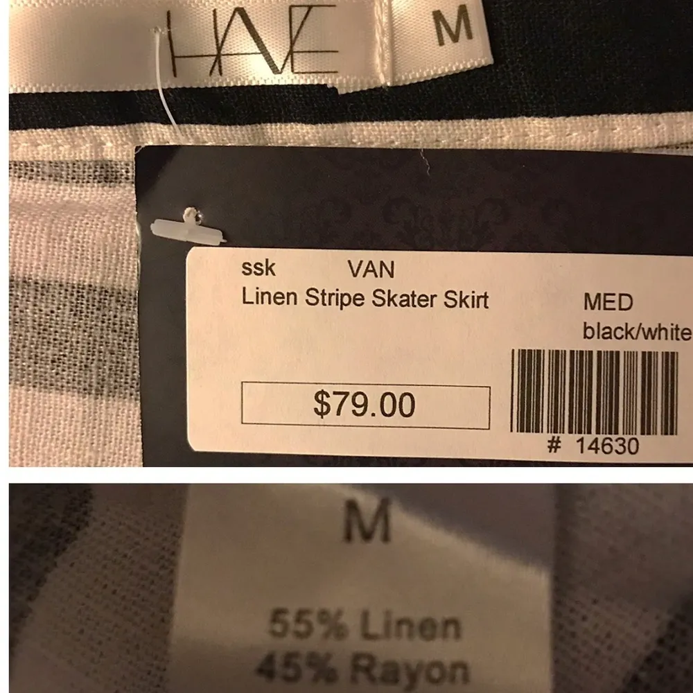 Have Black & White Stripe Pleated Linen Skater Skirt Size M Size M - Image 4