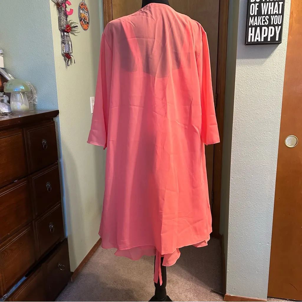 NWOT coral sleeveless formal dress with sheer jacket rhinestone brooch size 10 Pink - Image 4