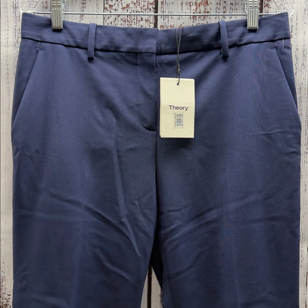 Theory NWT Sea Blue Navy Treeca 2 Traceable Wool Cropped Pants Size 8 - Image 3