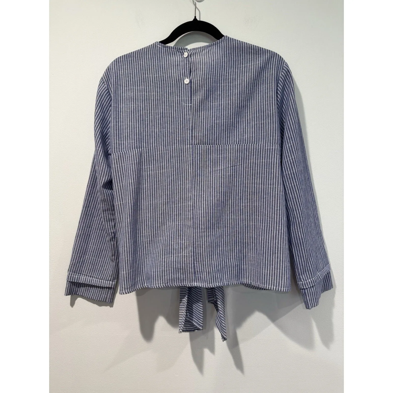 Love+Harmony Top Womens Small Striped Embroidered 100% Cotton Preppy Coastal Blue - Image 2