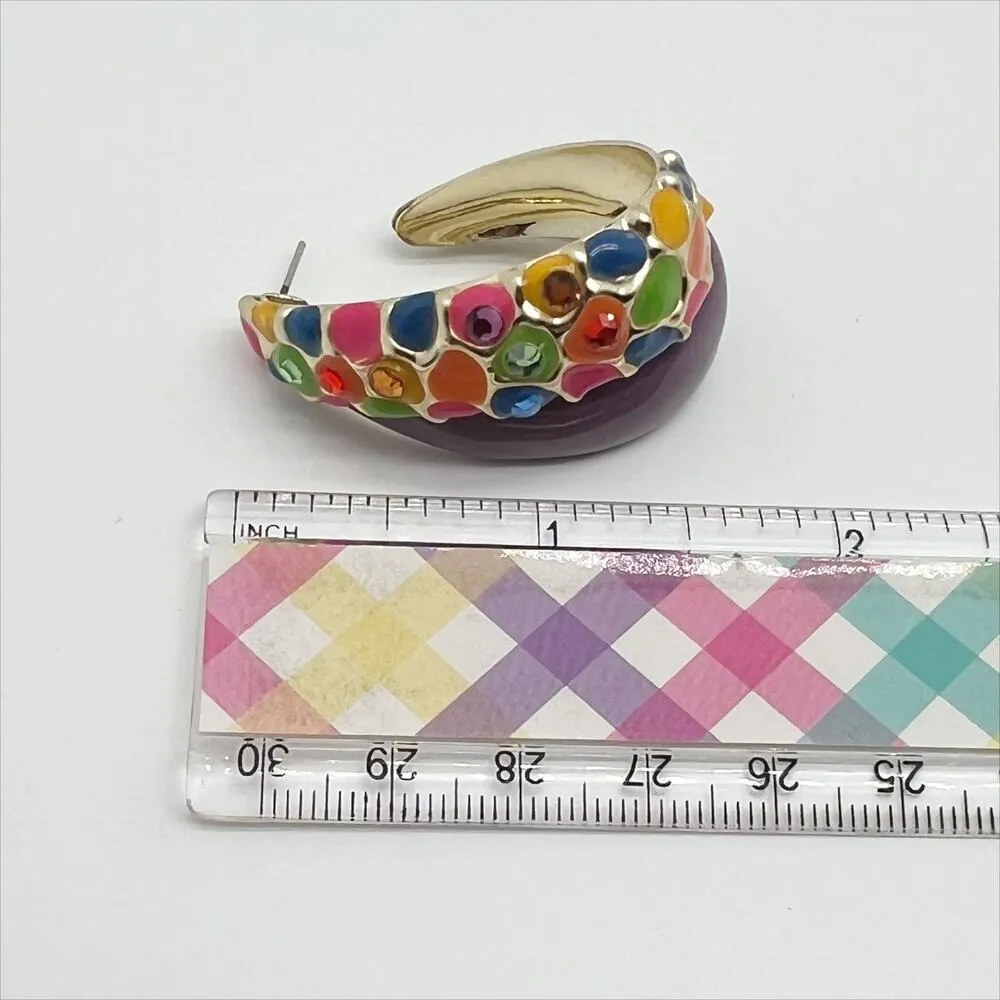 Vintage 80s 90s Colorful Stone Gold Tone Large Statement Earrings Purple - Image 3