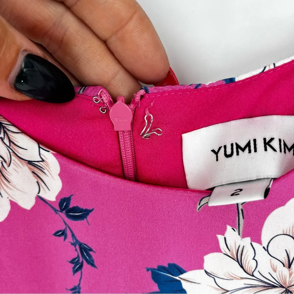 REVOLVE‎ YUMI KIM Daphne Dress Velvet Morning Silk Hot Pink Blue Flowers Vibrant - Image 6