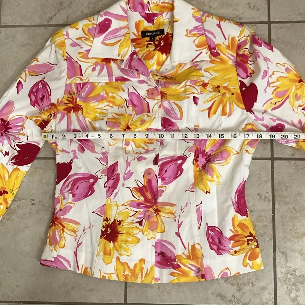 Y2K Mikane Floral Denim Jacket White Size 6 - Image 6