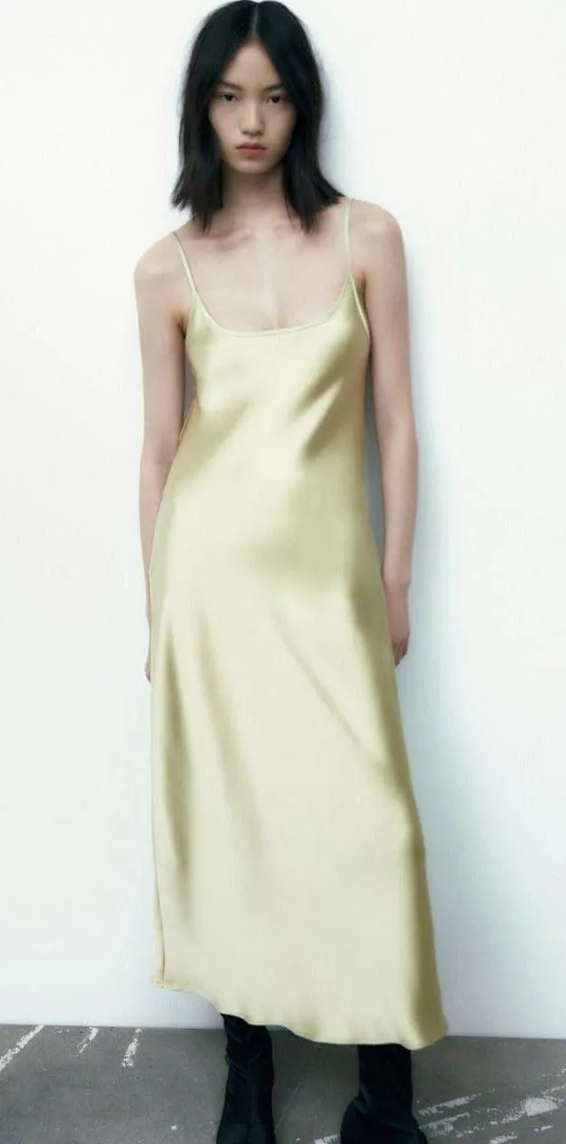 Dress Sage green Slip Midi Satin Effect Maxi Wedding Party - Image 5