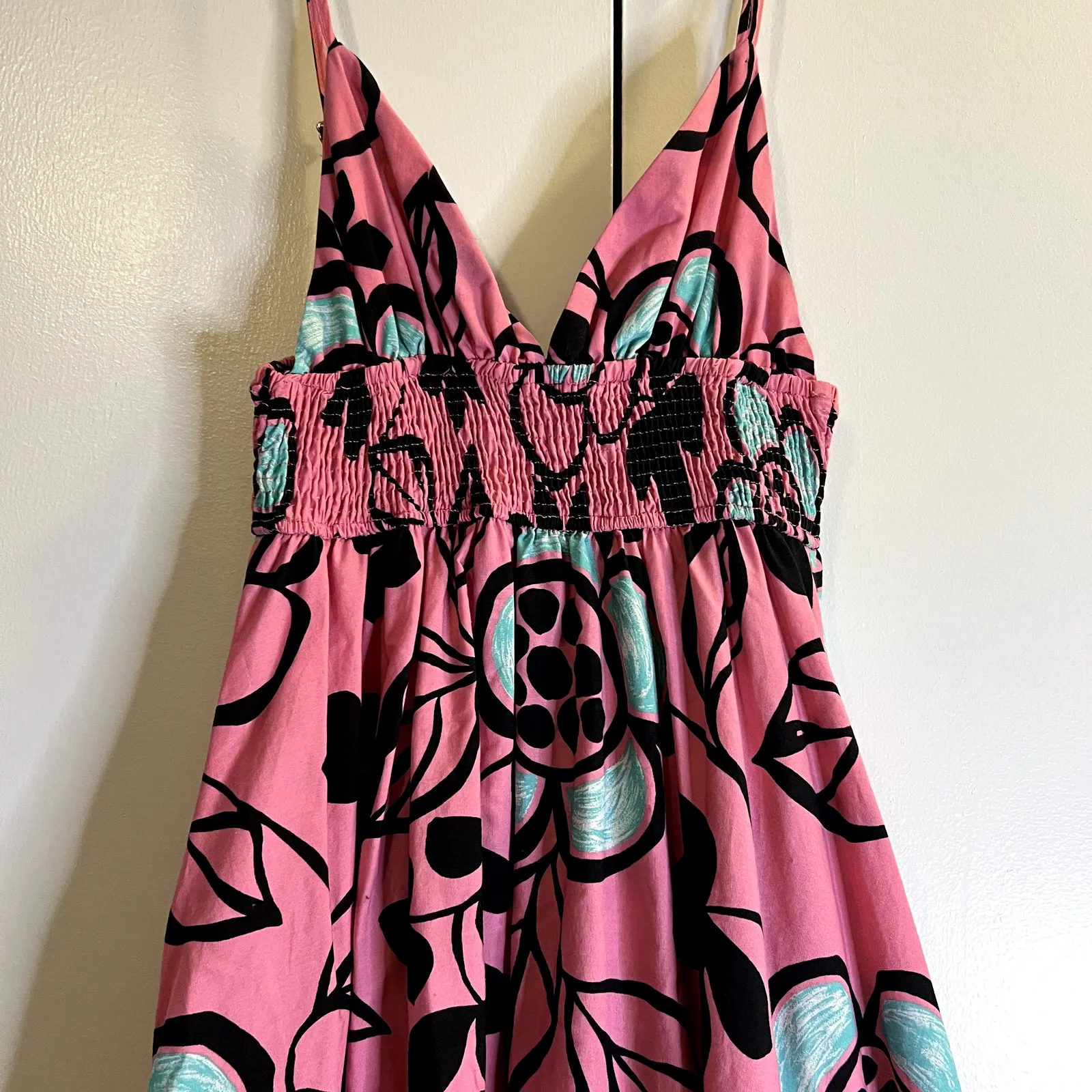 Zara poplin maxi floral pink dress size S 100% cotton sleeveless with pockets - Image 4