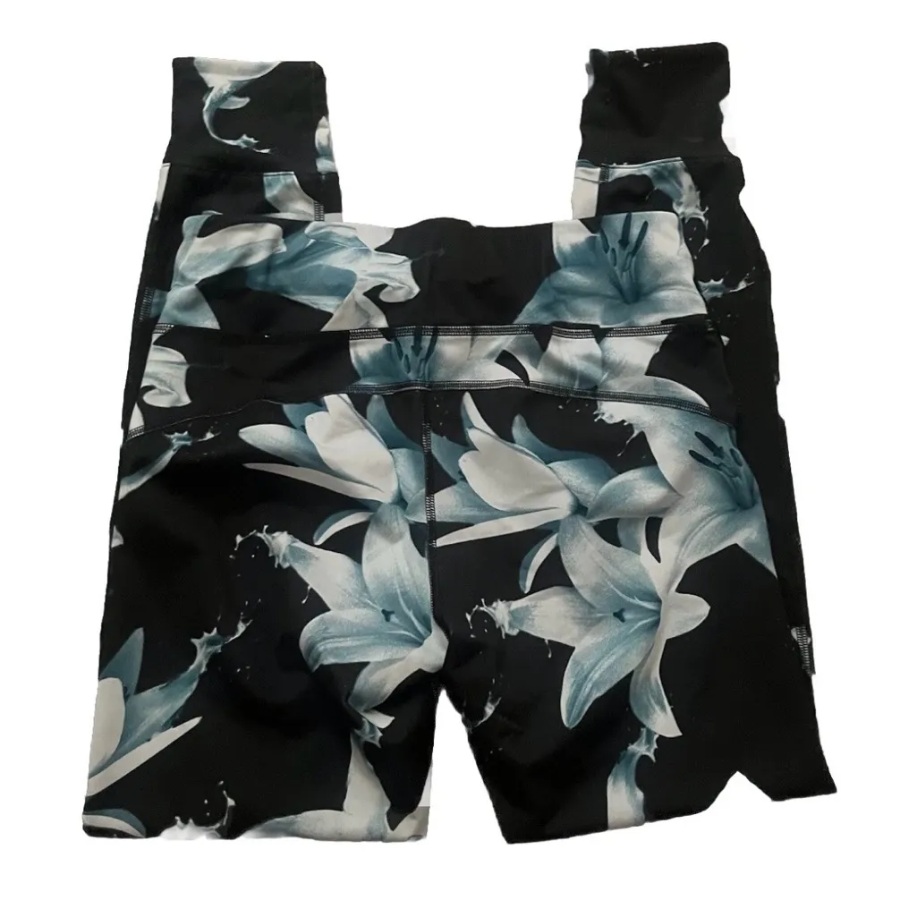Salomon Women's Mantra Tech Leggings Size M Floral Black Blue White Activewear - Image 4