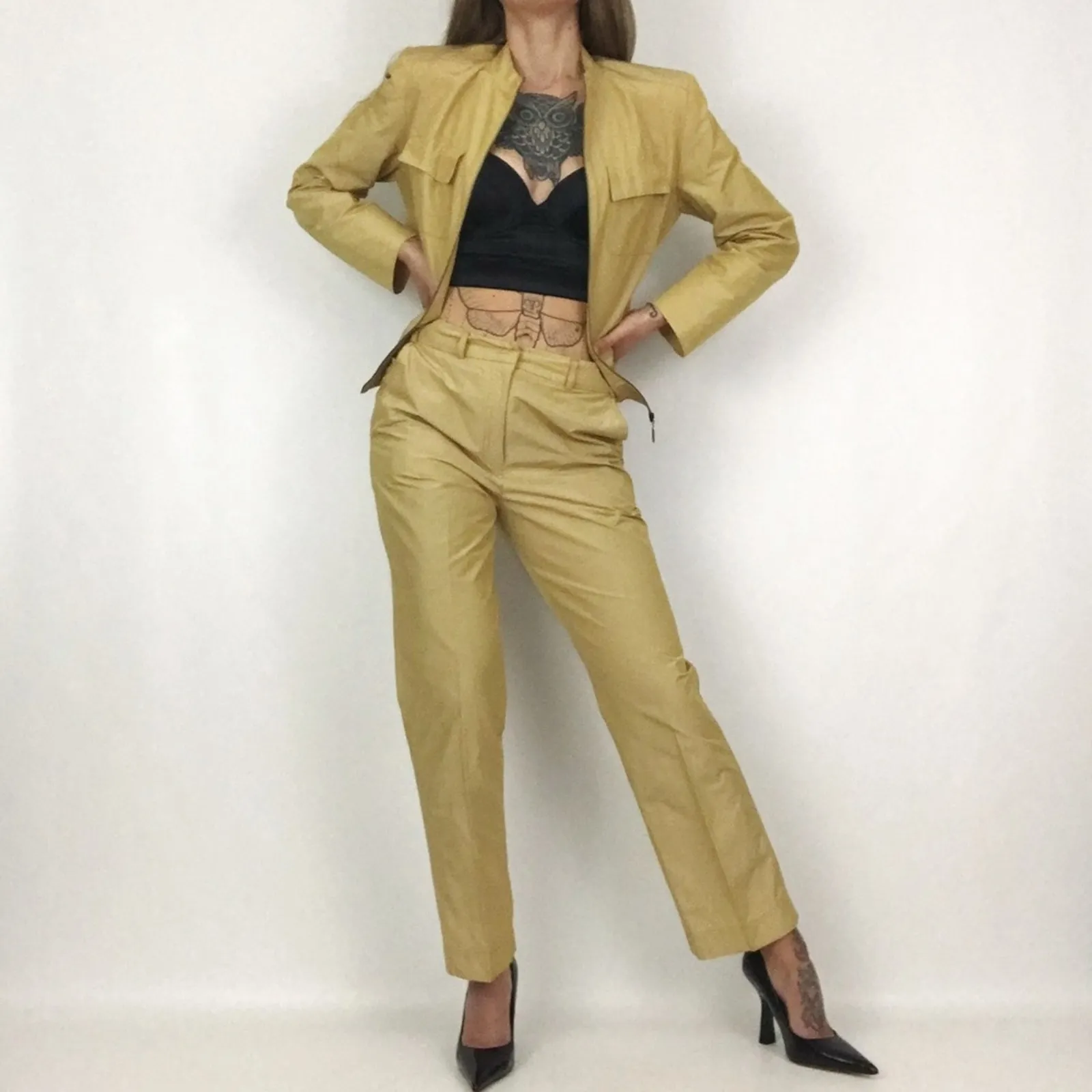 Vintage ✨ Louben Moto Suiting Set Gold Size 6 - Image 4