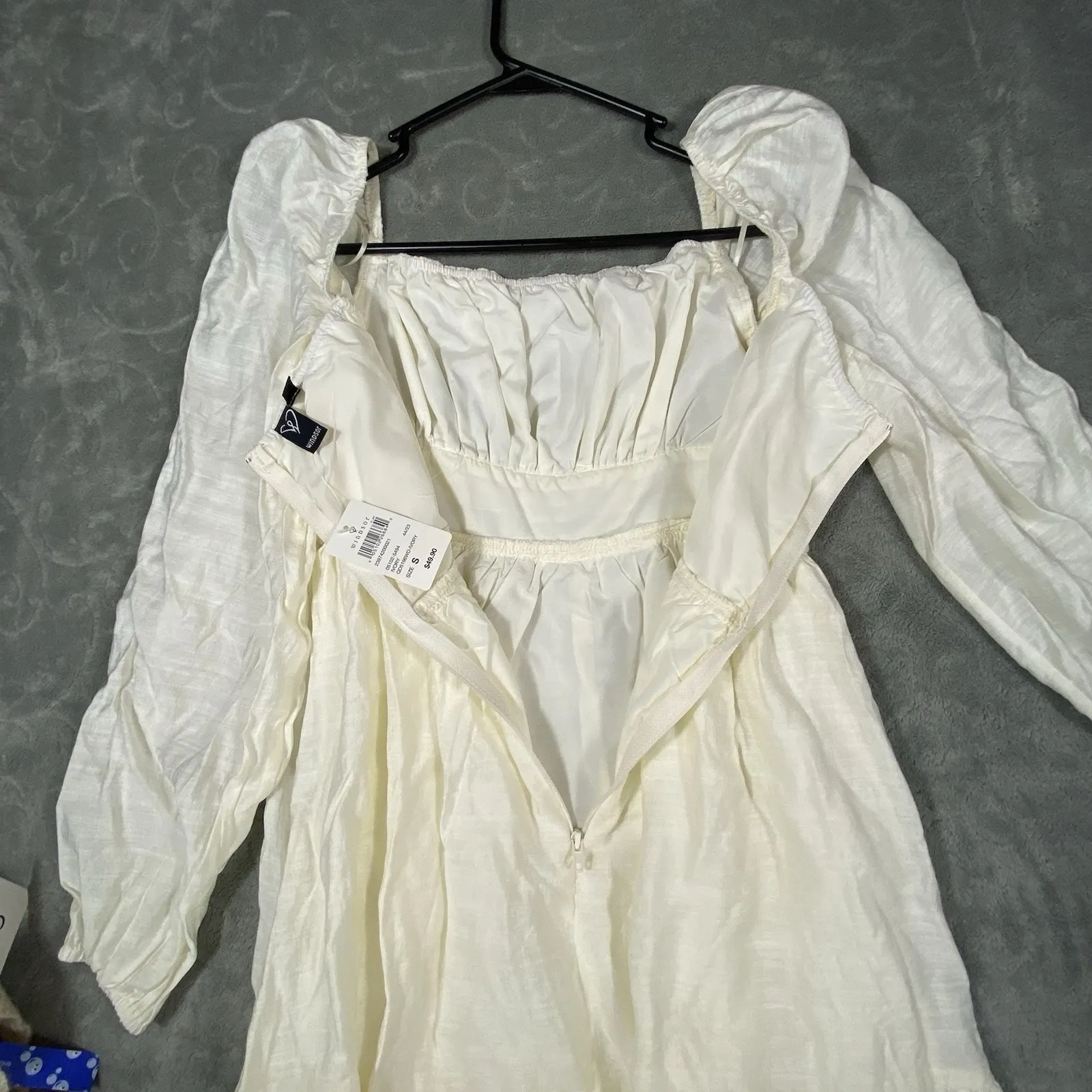 Windsor Flirty Babydoll Dress SmalI Ivory Square Neck Sexy Tiered Ruffle Hem NWT - Image 12