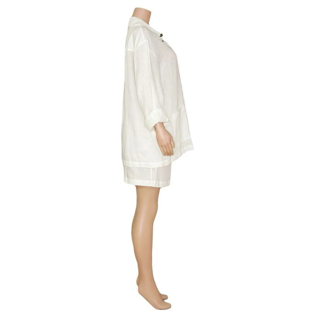 SLEEPER Linen Pajama Set With Shorts, White, XS/S - Image 12