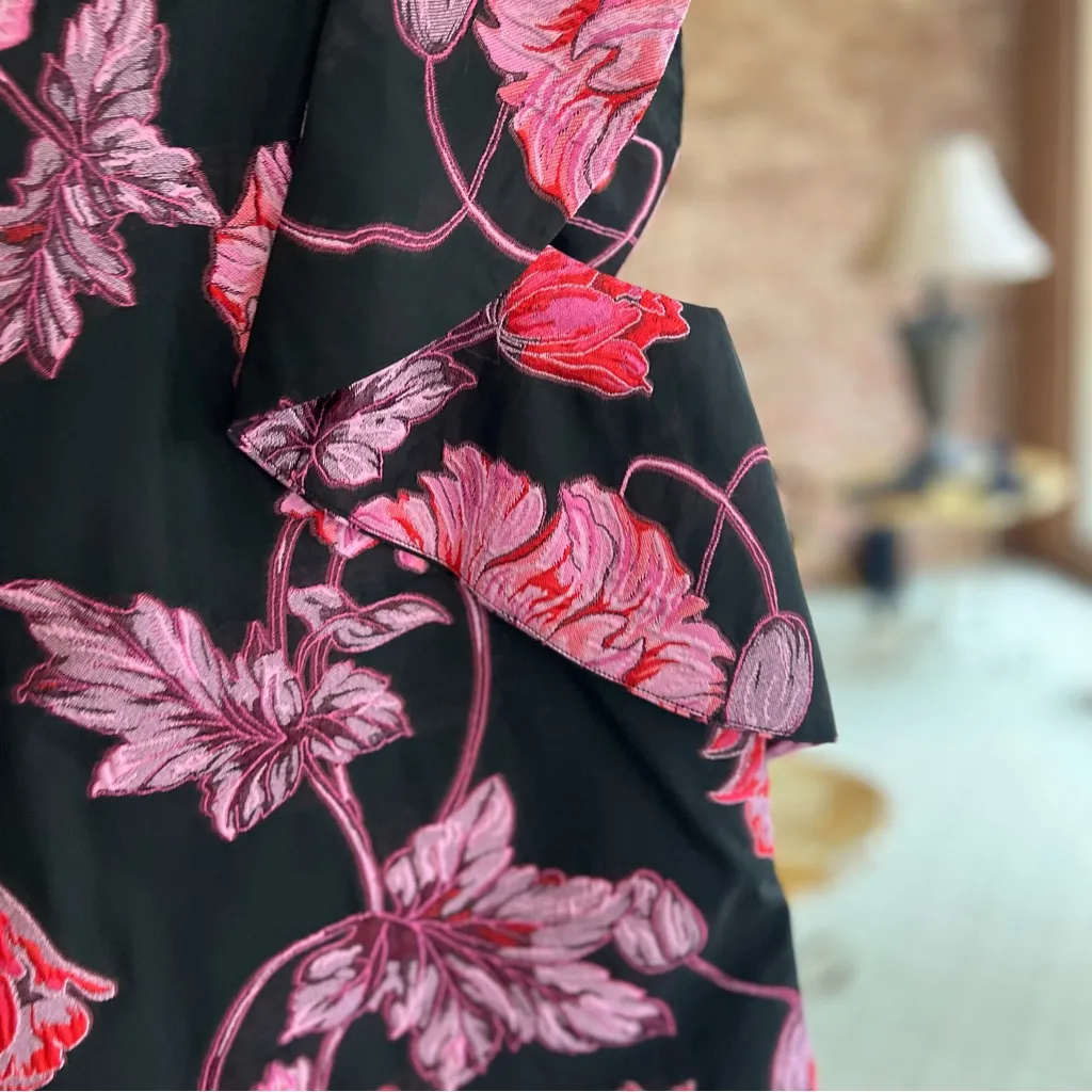 NWT Badgley Mischka Belle Gina Dress Mini Jacquard Black Pink Floral 4 Cocktail - Image 10