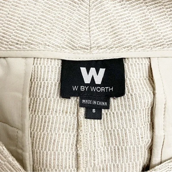 NWT W by Worth Linen Cotton Bermuda Shorts Off White Tan Tumbleweed Size 6 NEW - Image 9