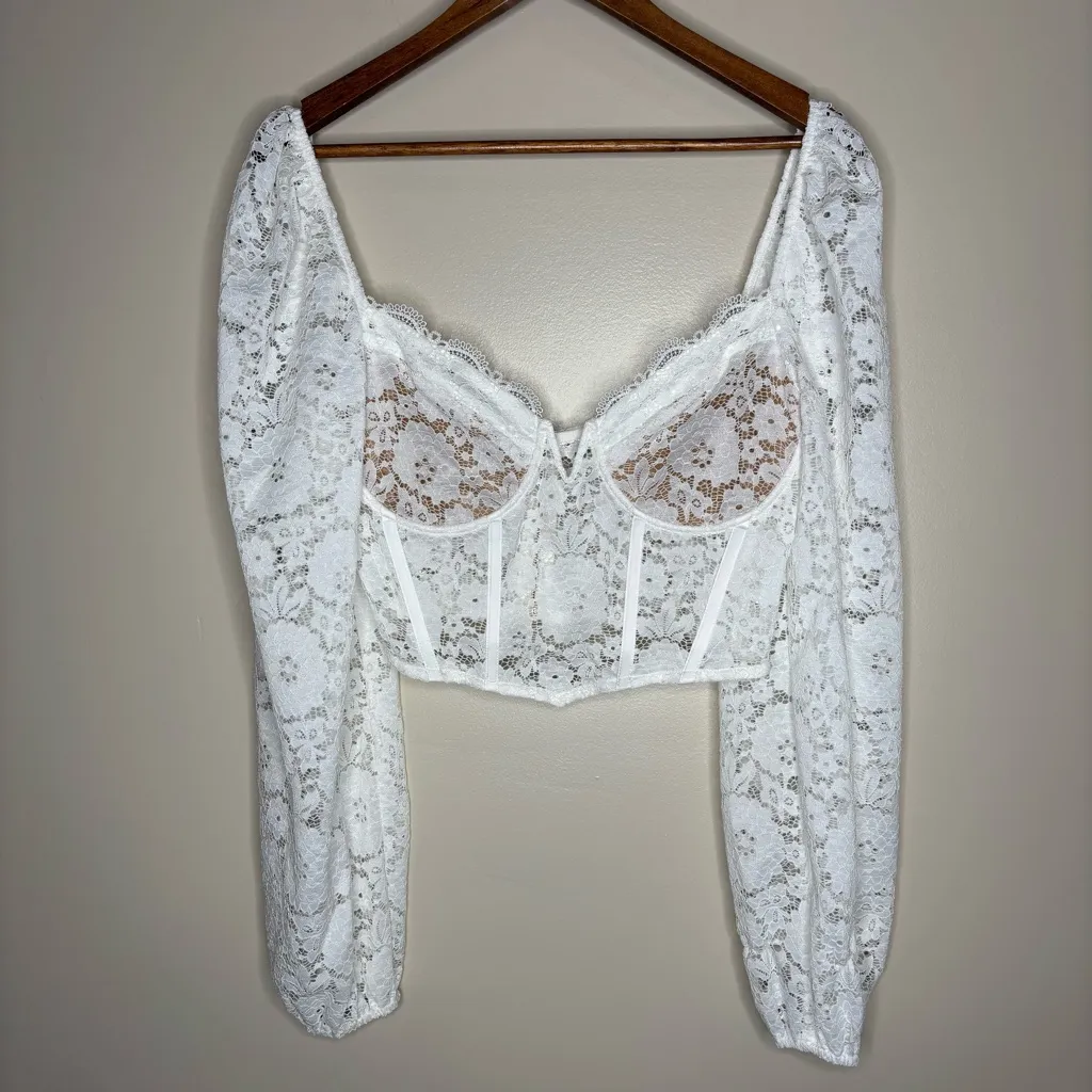 V. Chapman Delphine Stretch Lace Corset Crop Top White Size 8 - Image 7