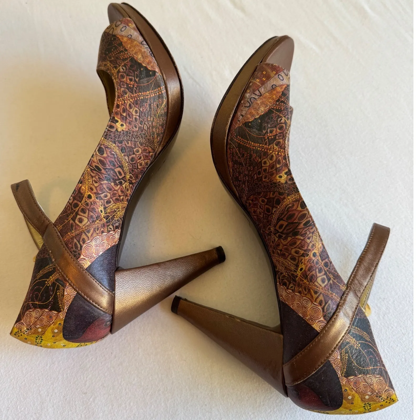 90s Vintage Jcon sz 8.5 Italian Open Toe Mary Jane Pump Heels Equestrian Preppy Brown - Image 4