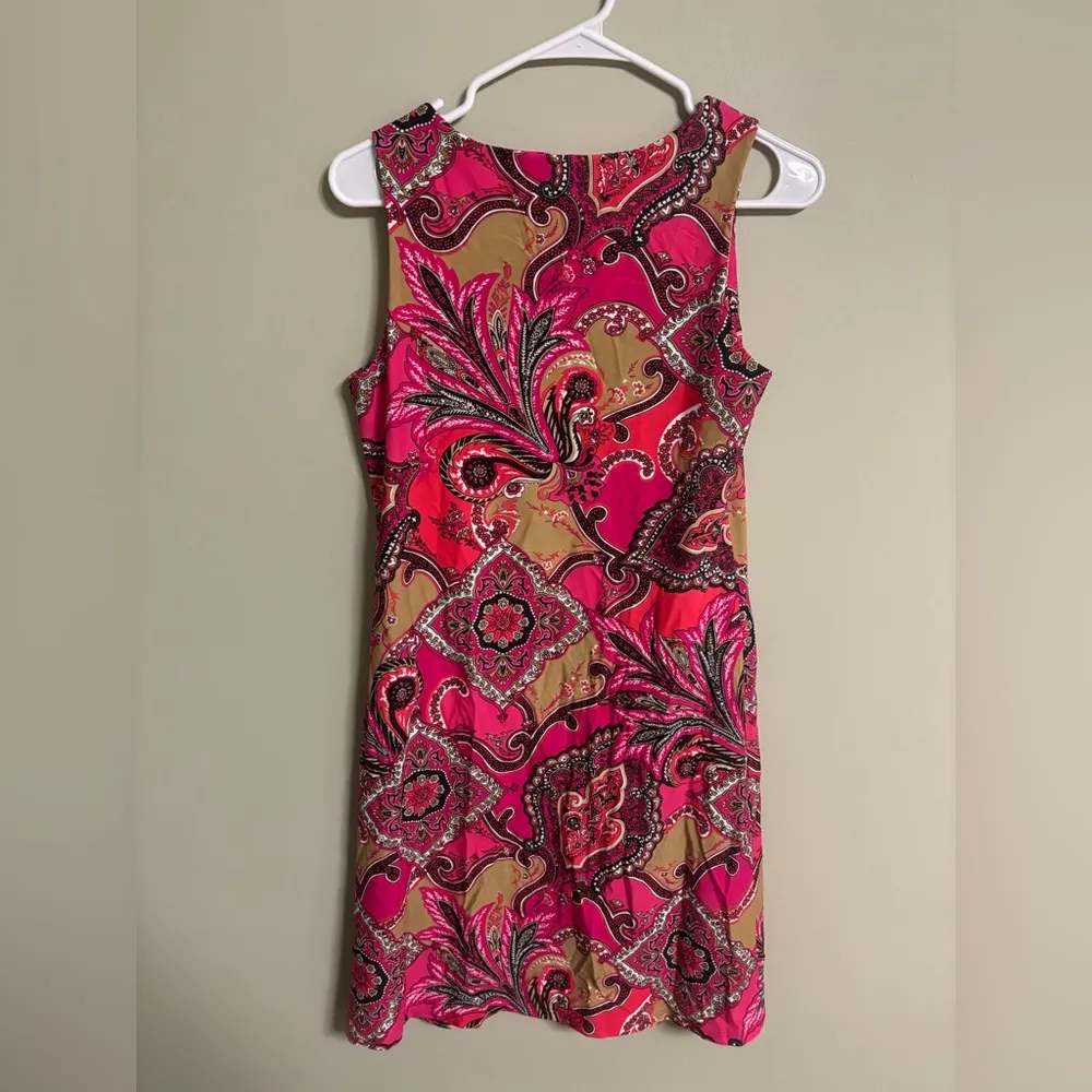 Jude Connally Sleeveless Pink Coral Paisley Print Jude Cloth Shift Dress Small - Image 2