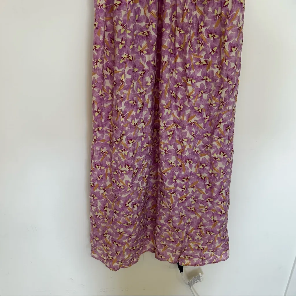 NWT H&M Pansy Floral Print Purple Yellow Ruffle Sleeveless Midi Dress Size XL - Image 4