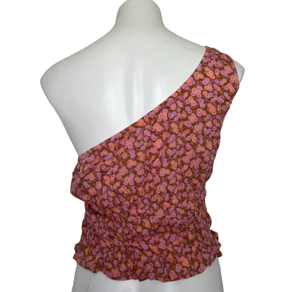 NWT BP Floral smoke Crop tank Top 1X bohemian One-Shoulder Tan Purple - Image 6