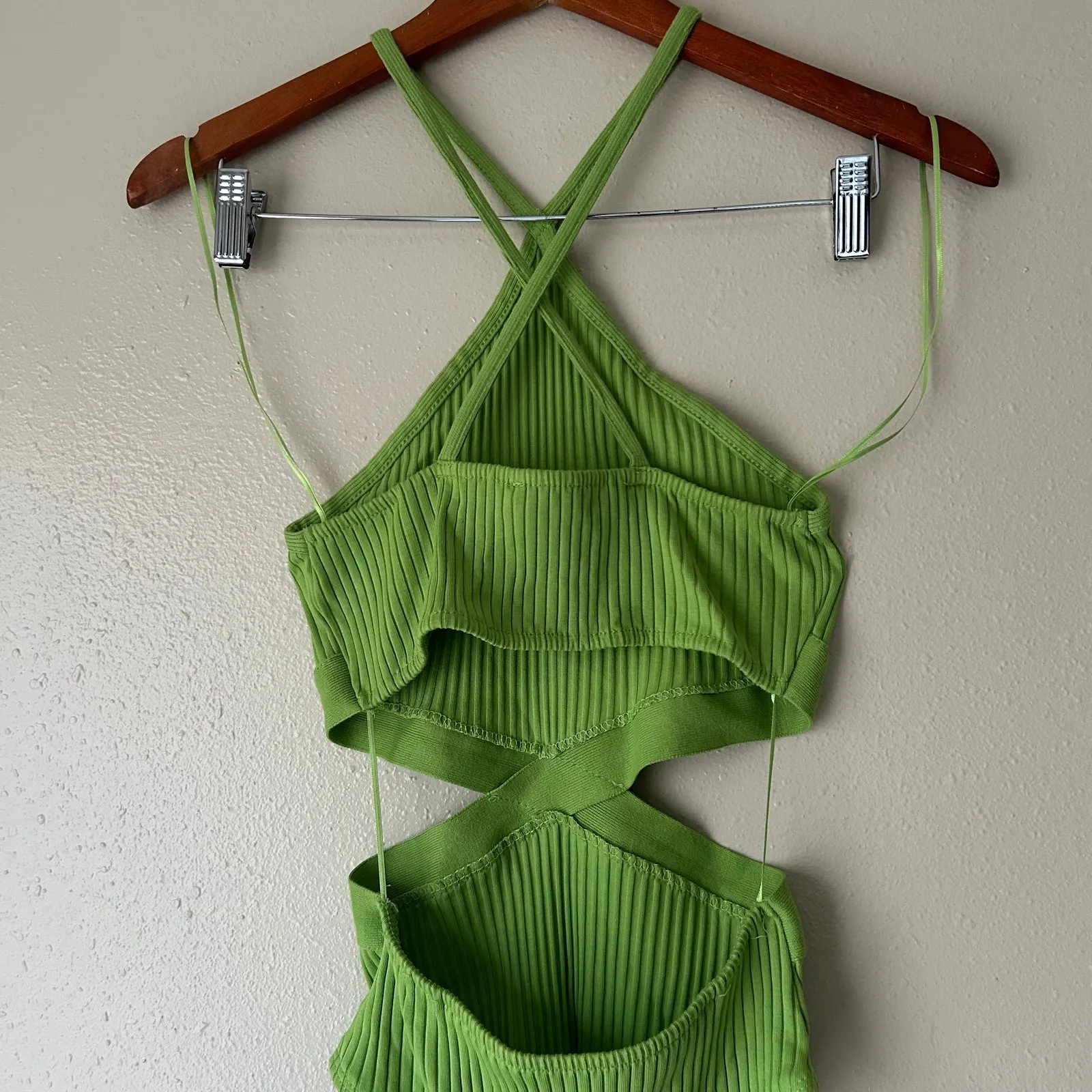 Zara Green Ribbed Cutout Halter Neck Bodysuit Size Small - Image 6