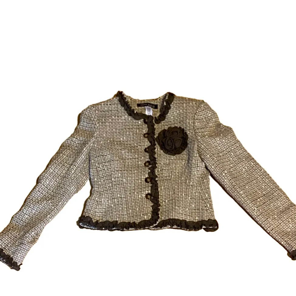 ANNE KLEIN BROWN & BEIGE TWEED W/CHIFFON TRIM WOOL BLEND BLAZER (4) - Image 11