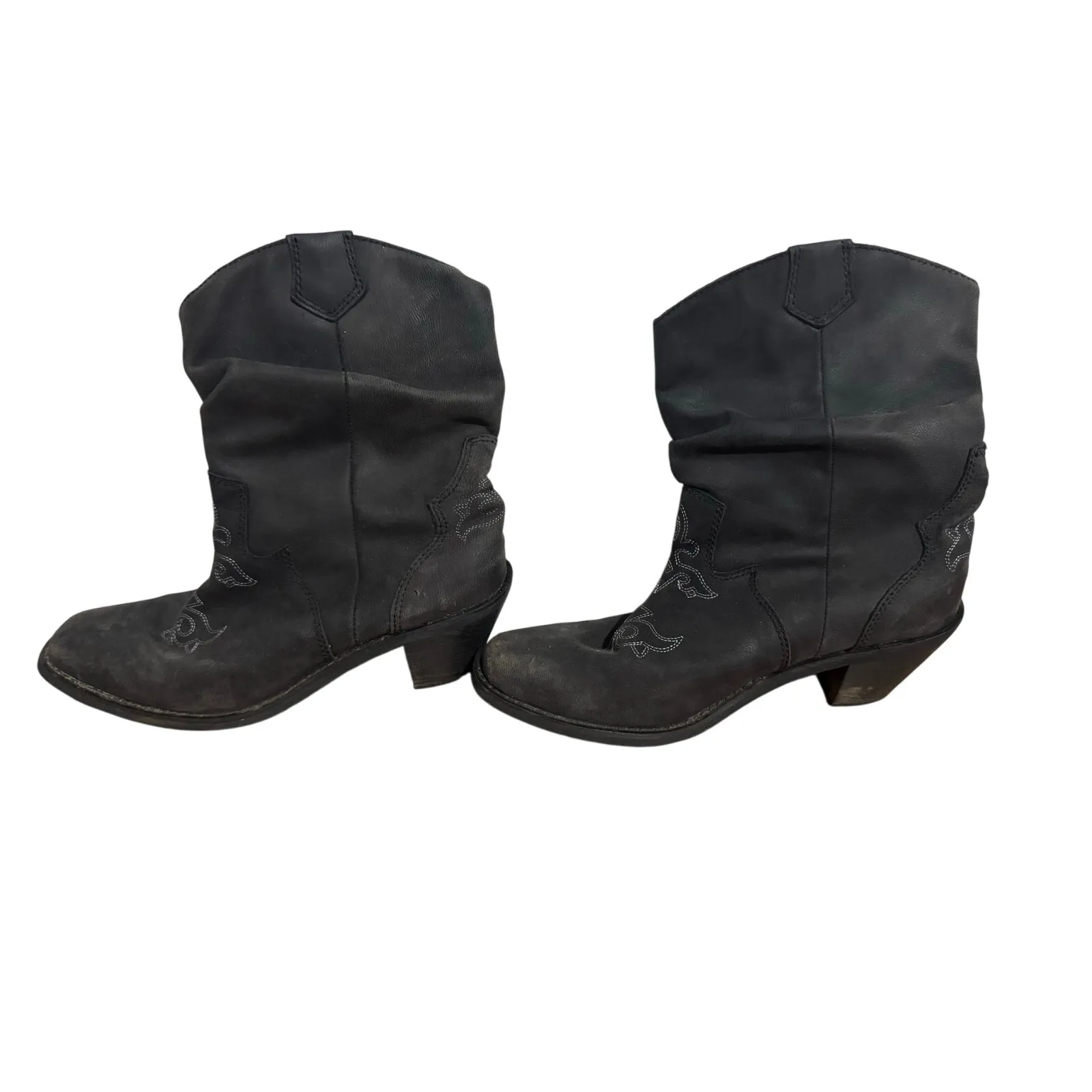 Western Santa Fe Co Slouchy Cowboy Boots 7.5‎ Leather Black - Image 3
