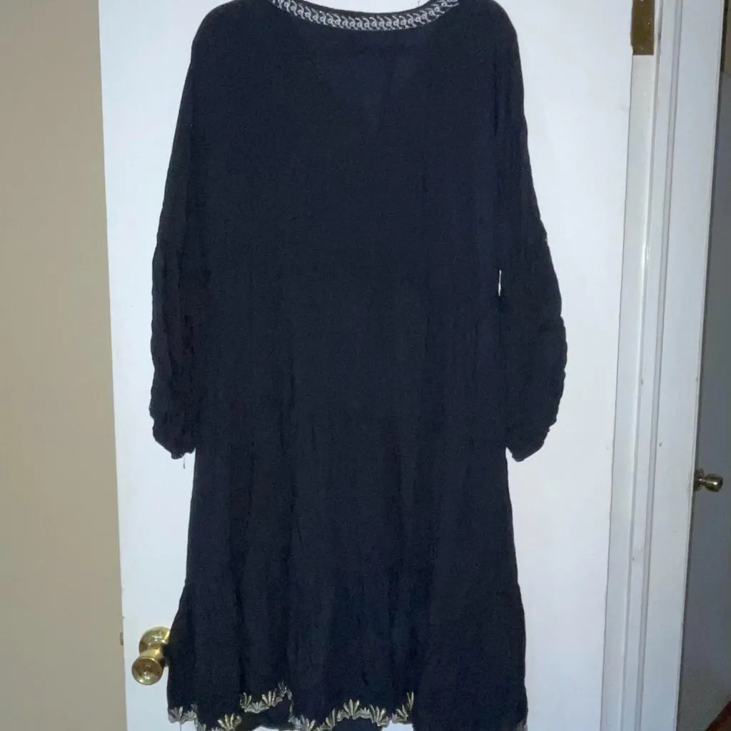 Rachel‎ Zoe Black Gold Silver Embroidered Long Sleeved Dress Swim Coverup Size L - Image 5