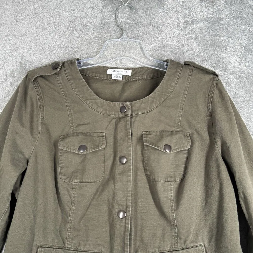 Liz Claiborne Jacket Womens 2X Army Green Casual Fatigue Jacket Military Utility - Image 4